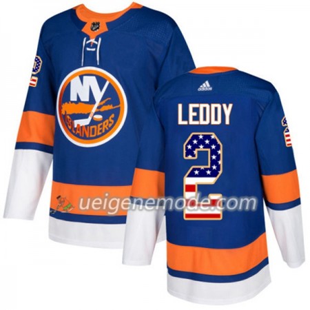 Herren Eishockey New York Islanders Trikot Nick Leddy 2 Adidas 2017-2018 Blue USA Flag Fashion Authentic